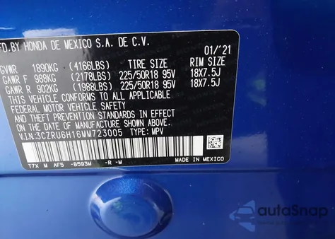 2021 Honda Hr-V Awd Sport из США, поврежденный, VIN 3CZRU6H16MM723005